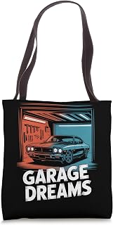 Garage Dreams Classic Muscle Car Garage Scene Tote Bag