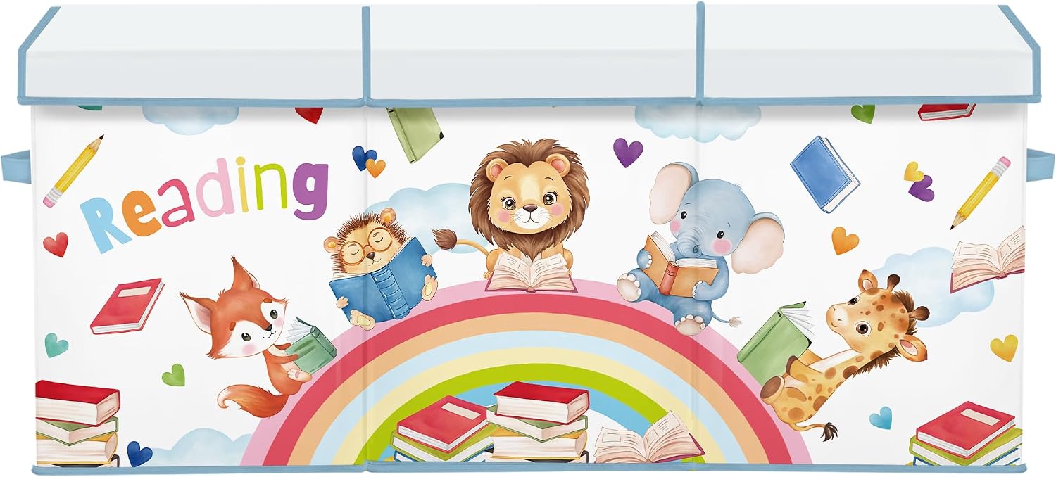 decalsweet Kids Toy Box Storage Chest Collapsible Storage Bin with Lids Handles for Boys Girls Toddler, Large Kids Toy Organizer Box for Kidsroom Bedroom Playroom Nursery,37.7"x12.5"x15.7"