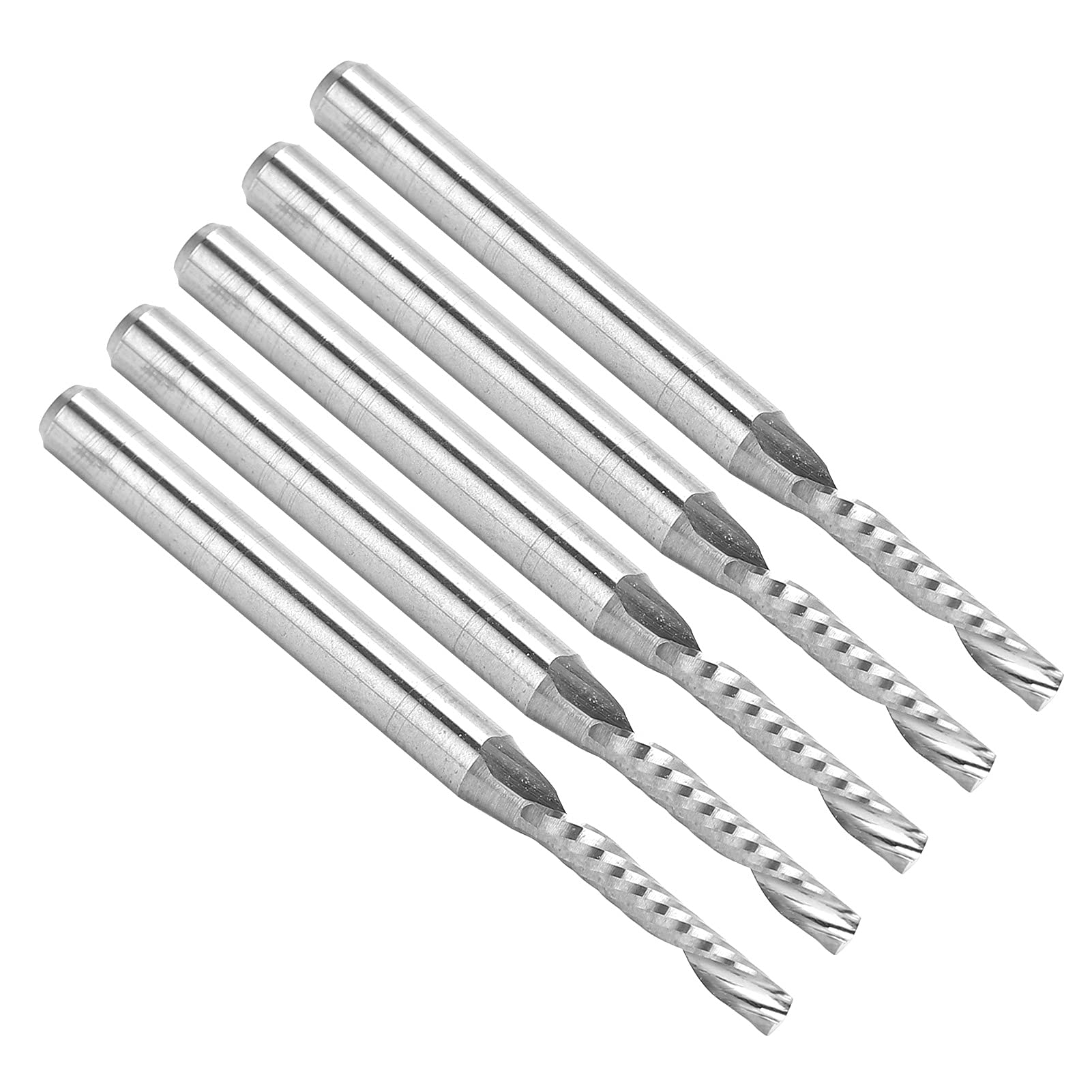 FTVOGUE Frezy Trzpieniowe Zestaw Frezów Spiralnych ze Stali Wolframowej Trzpień 3,175 Mm Średnica Cięcia 2 Mm Ostrze 12 Długość 38 5 szt. Do Frezowania CNC Rzeźba Użytkownicy Obróbki Drewna