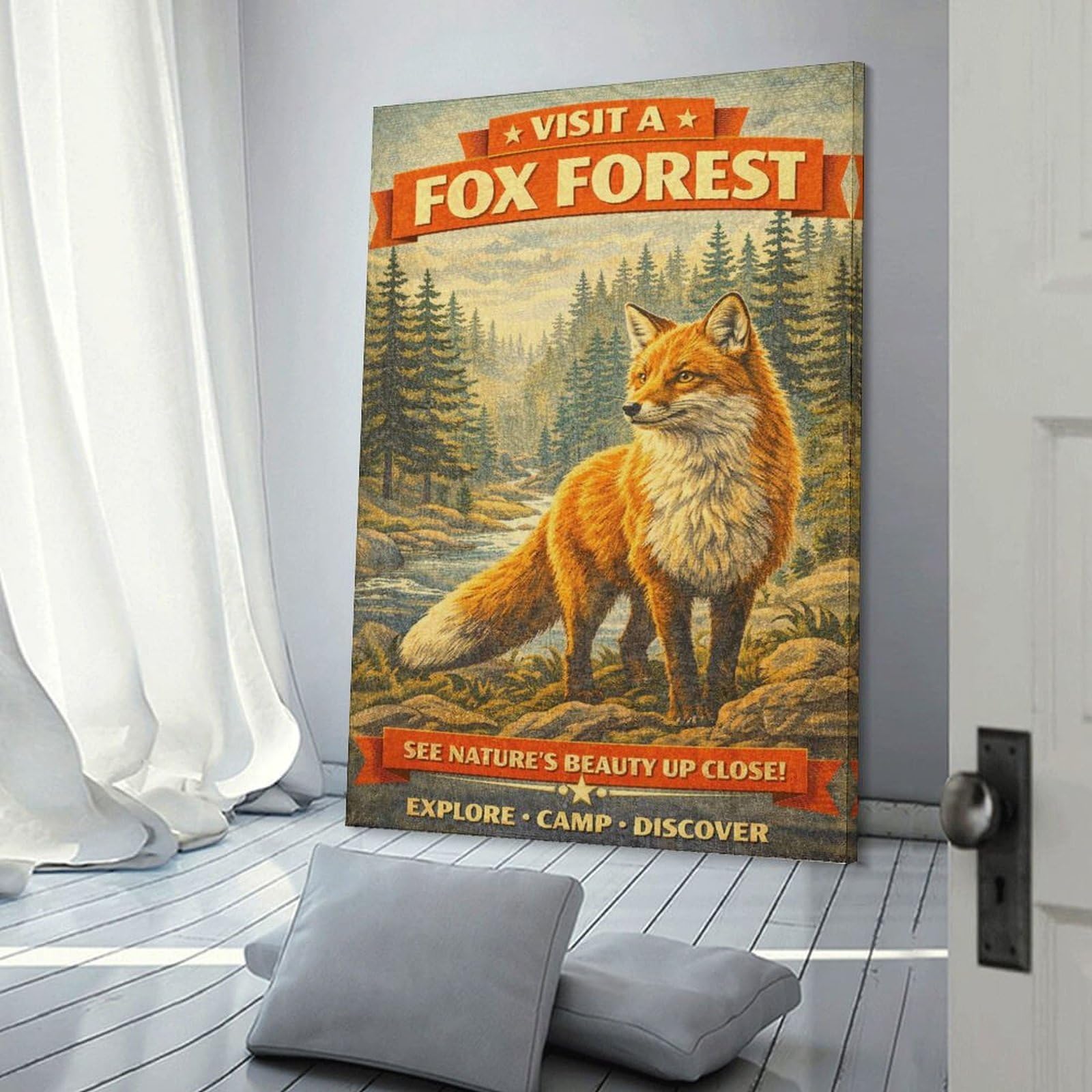 Junmoney Visit A Fox Forest Vintage Decorative Wall Artwork 08x12inch(20x30cm), for Living Room, Bedroom, Office Or Hallway, Decorative Artwork with Broad Appeal
