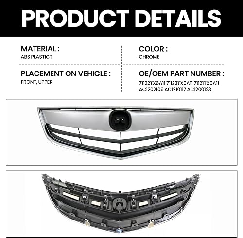 Miniatura 3 de YLT AUTO Kit de repuesto para cubierta de parachoques delantero, rejilla cromada, entrada de aire para ACURA ILX 2013-2015