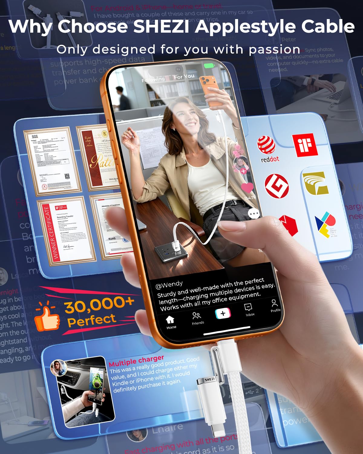 SHEZI Applstyle - Cable USB C a Lightning 4 en 1 de 5 pies, carga rápida de 240 W, transferencia de datos de sincronización de 15 segundos, soporte para CarPlay y Android Auto, USB A a tipo C, combo