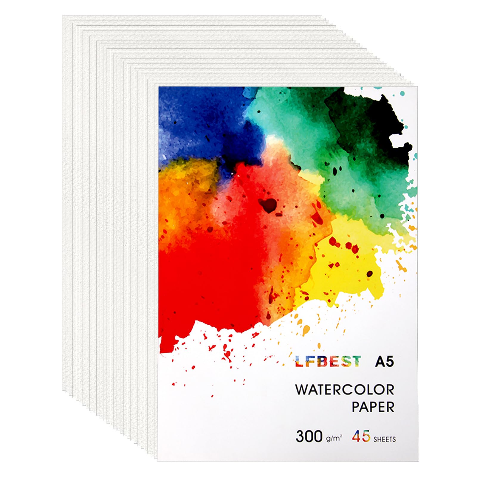 LFBEST 45 Sheets Watercolour Paper A5, Cotton Watercolour Sketchbook 140lb/300GSM Cold-Pressed, Natural White Watercolour Paper Bulk for Students, Adults, Gouache, Acrylic & Mixed Media Painting