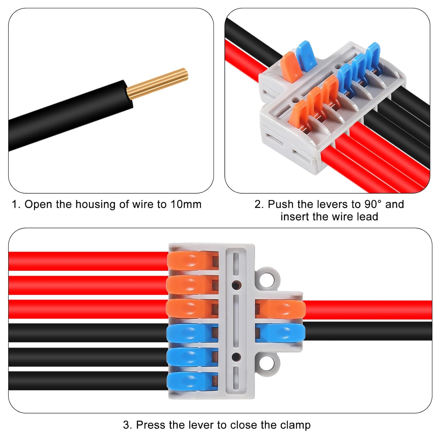 10Pcs Quick Connect Electrical Splicing Mini Wire Connectors Kit Lever Wire Connectors Compact Butt Splice Inline Terminals AWG 24-12 2 in 6 Out Insulated Terminal for Home Terminal Block Connector
