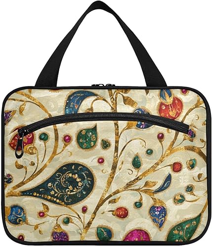 Paisley Gem Color Beige Retro Kit de aseo colgante para hombre con gancho, bolso lindo de diseñador con compartimentos para el baño del viajero