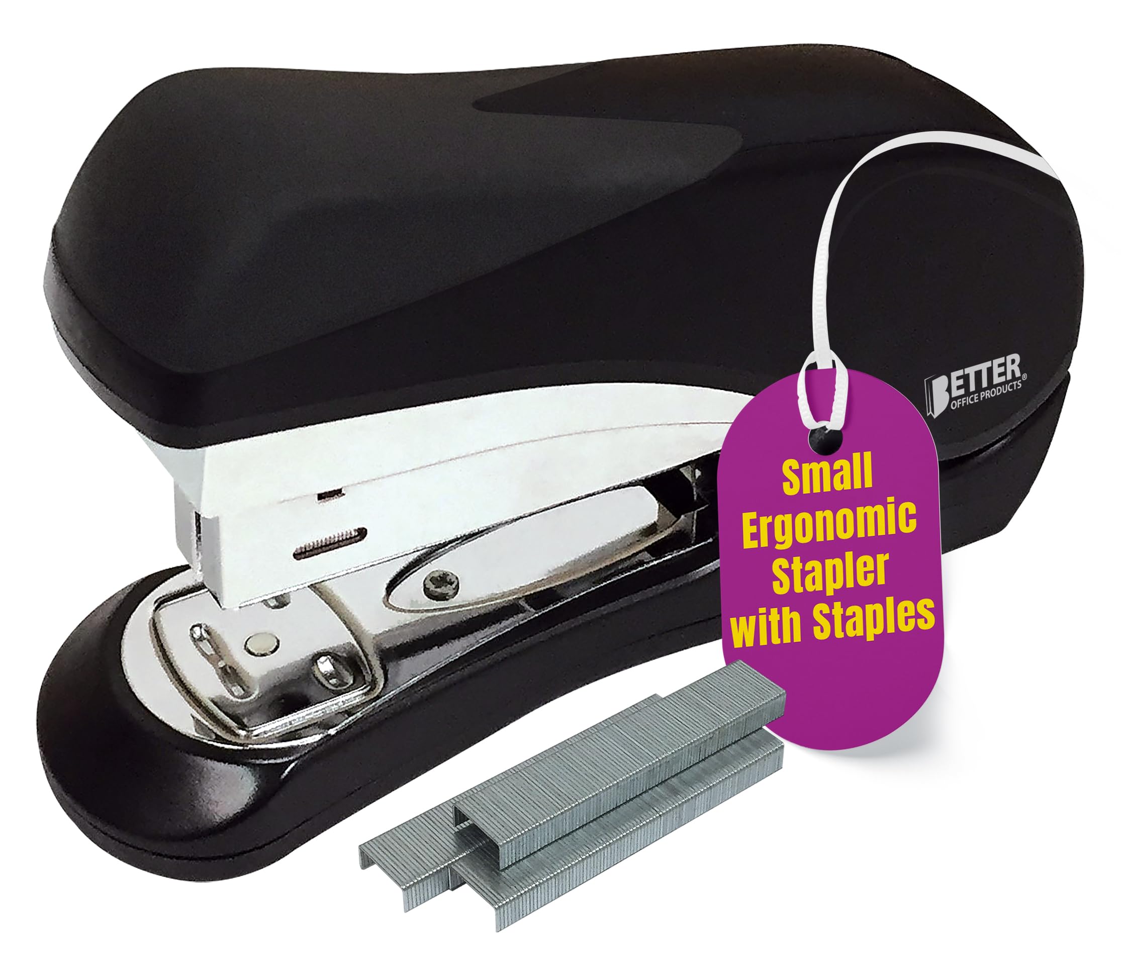 Better Office Products Heavy Duty Easy Grip Stapler, Effortless, with 1,000 Regular 1/4" Staples, High Capacity Compact Palm of Your Hand Size,