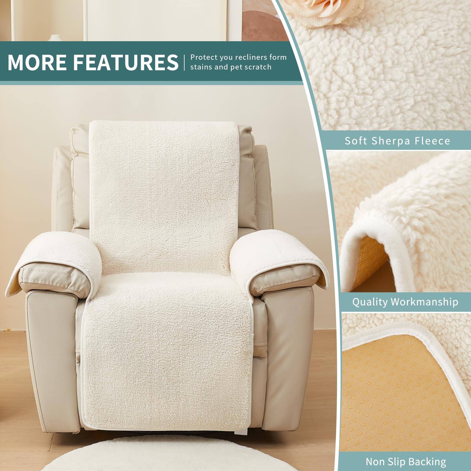Copertura per sedia reclinabile, morbida e calda, in pile Sherpa, con retro antiscivolo, lavabile, protezione per mobili per bambini e animali domestici