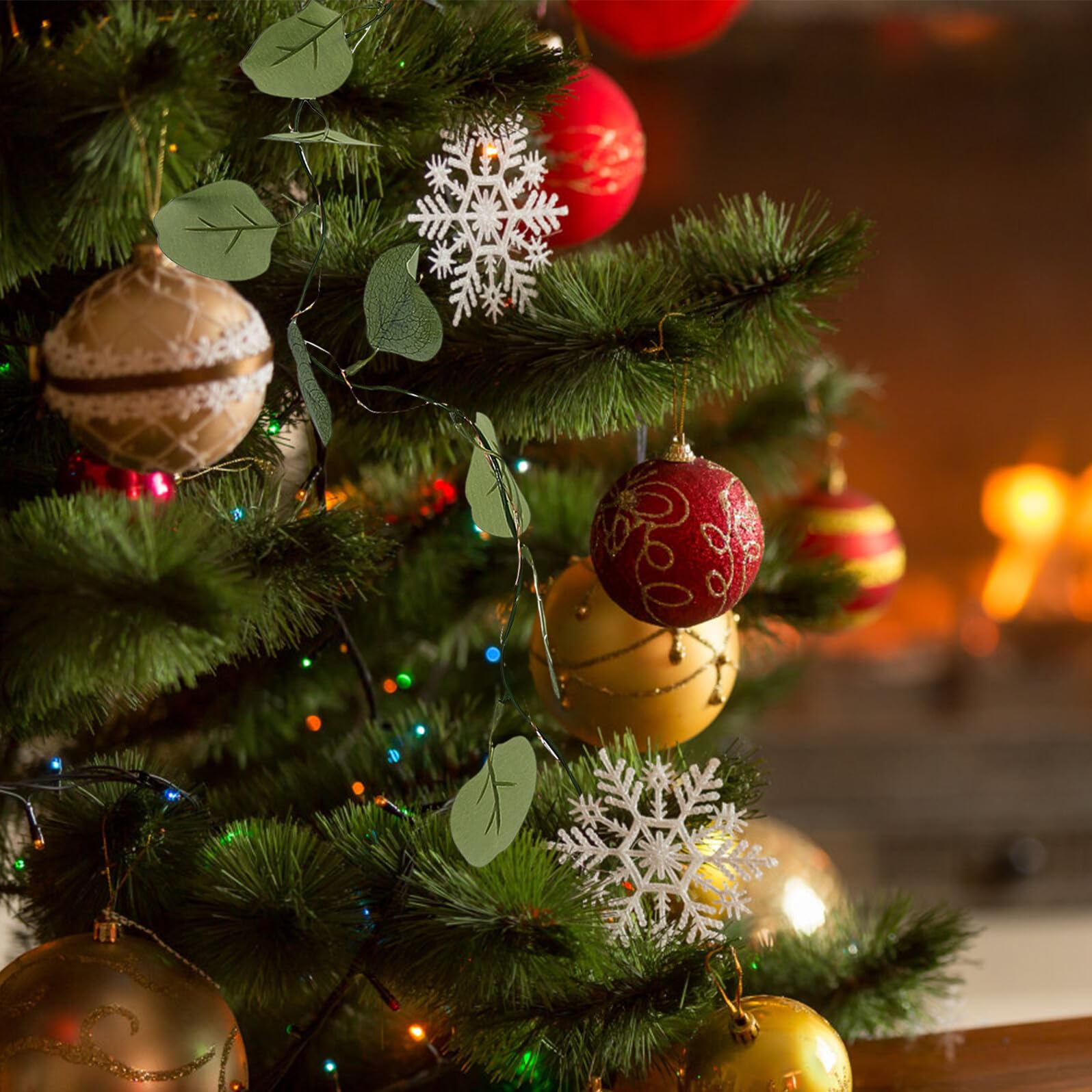 Artibetter 2m LED Lichterkette Eukalyptusblätter Warmweiß Kupferdraht Dekorationslicht ohne Batterie Innen Zimmer Deko Langlebige LED Girlande