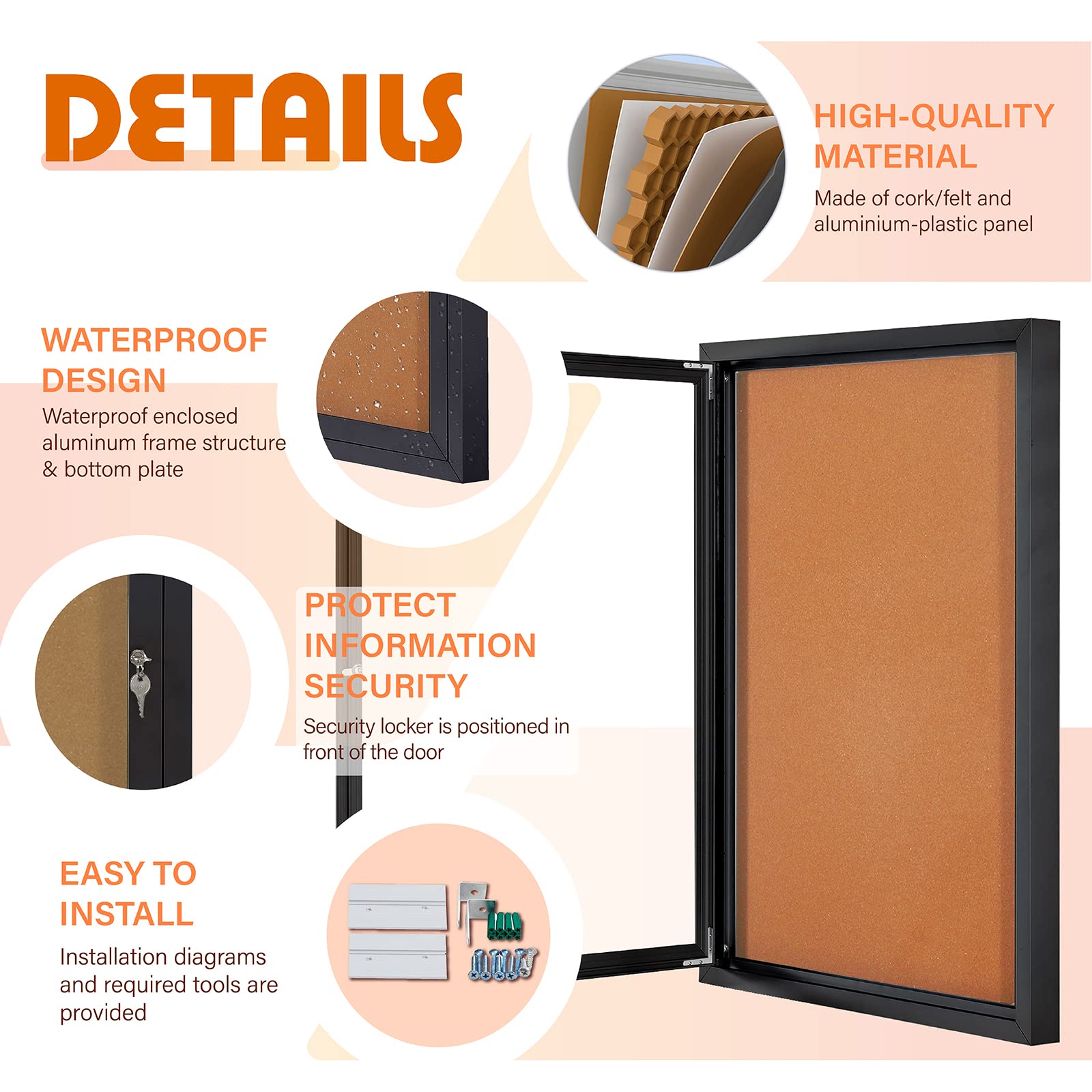 Bacheca Chiusa Per Esterni 91x61 Cm Con Porta In Acrilico E Cornice Alluminio Nero – Espositore Da Parete Resistente Alle Intemperie - 4