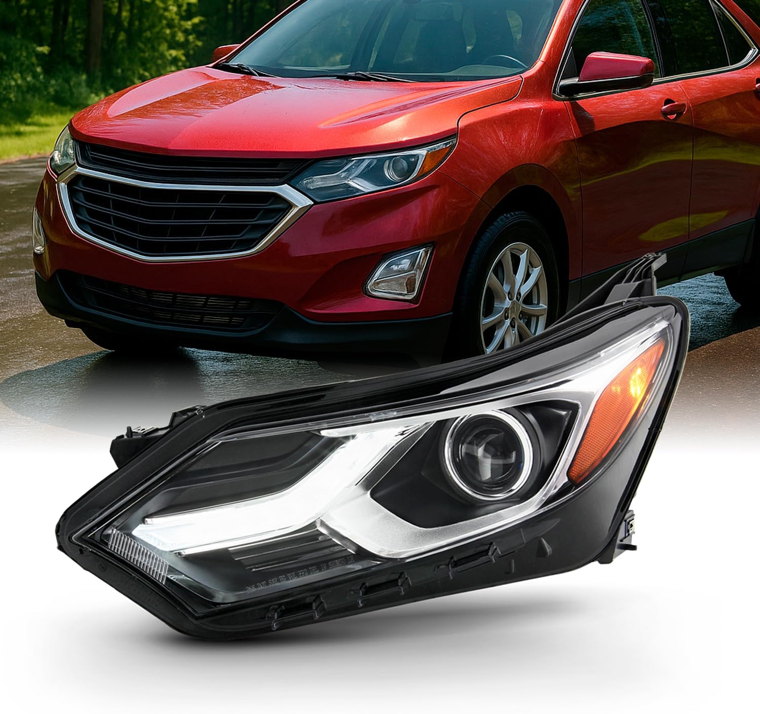 AKKON - Fits 2018 2019 2020 2021 Chevy Equinox [Halogen Type] LED Tube DRL Black Headlight Driver Left+Passenger Right Headlamp