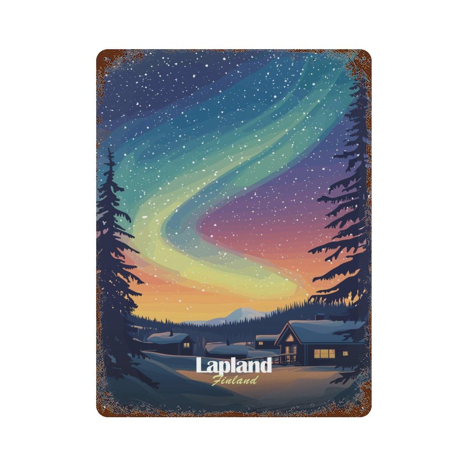 Lapland Aurora Borealis Vintage Rust Metal Sign 15.7"x11.8", Retro Wall Decor for Garage, Pub Or Kitchen
