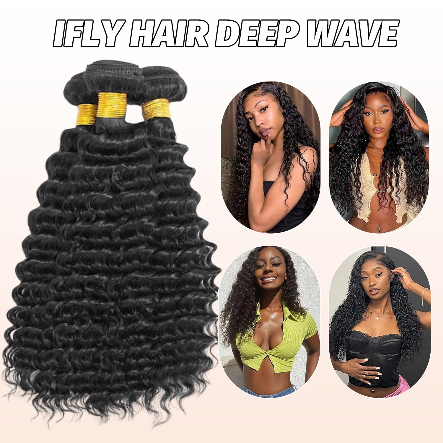 Human Hair Bundles Przedłużanie włosów ludzkich Hair Extensions Deep Wave Curly Unprocessed Brazilian Virgin Weave Bundles Human Hair Extensions for Women Natural Black 12 14 16 Inches 210g