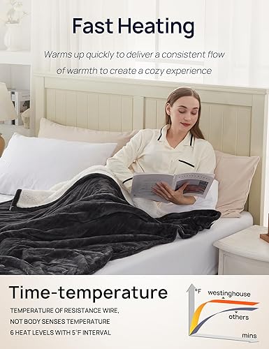 Miniatura 5 de Westinghouse Manta eléctrica con bolsillo para el pie para adultos, manta térmica de franela suave a sherpa con 6 niveles de calefacción y ajustes
