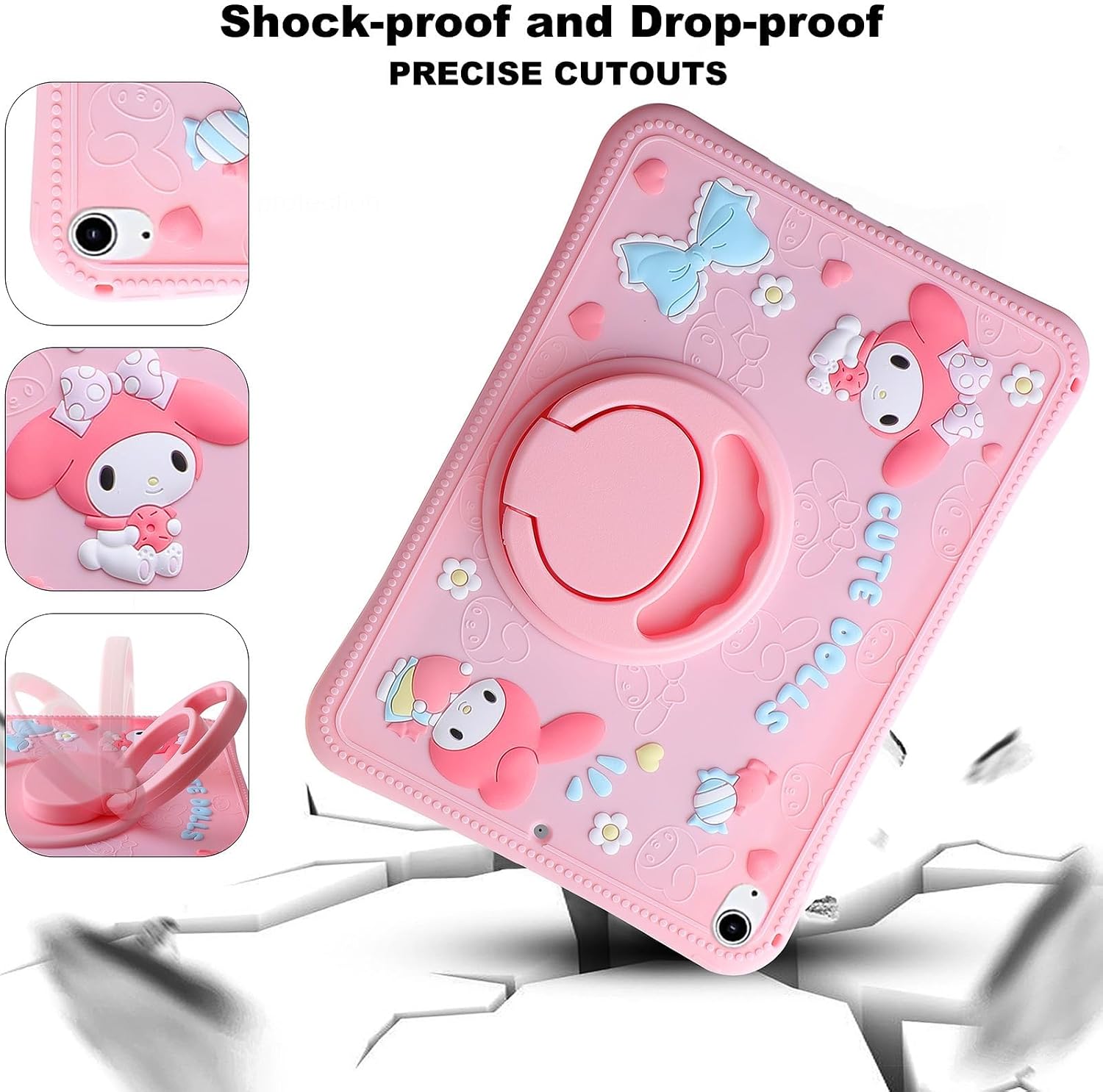 Kids Case for Samsung Galaxy Tab A9+ / A9 Plus 2023 & Tab A11+ / A11 Plus 2025 11 Inch, Cute 3D Cartoon Soft Silicone Cover with Stand & Strap, Protective Pink for Girls image 4