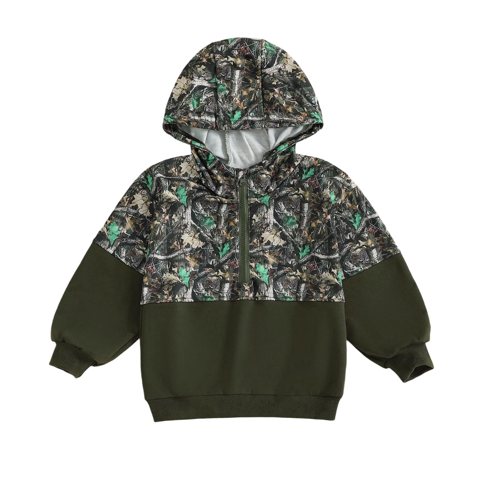 Feclmiyt Kid Boy Camo Hoodies Half Zip-up Long Sleeve Camouflage Hooded Sweatshirt Casual Toddler Boy Spring Fall Pullover (A-Green 2, 18-24 Months)