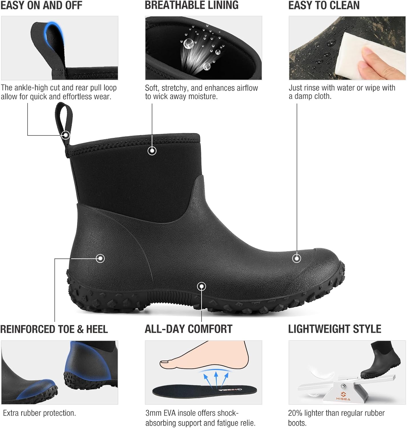 HISEA Women's Rubber Boots Waterproof, Ankle Rain Boots Insulated Neoprene Mud Boots, Anti-Slip Outdoor Work Shoes for Hunting Gardening Farming Yard Working - Image 4