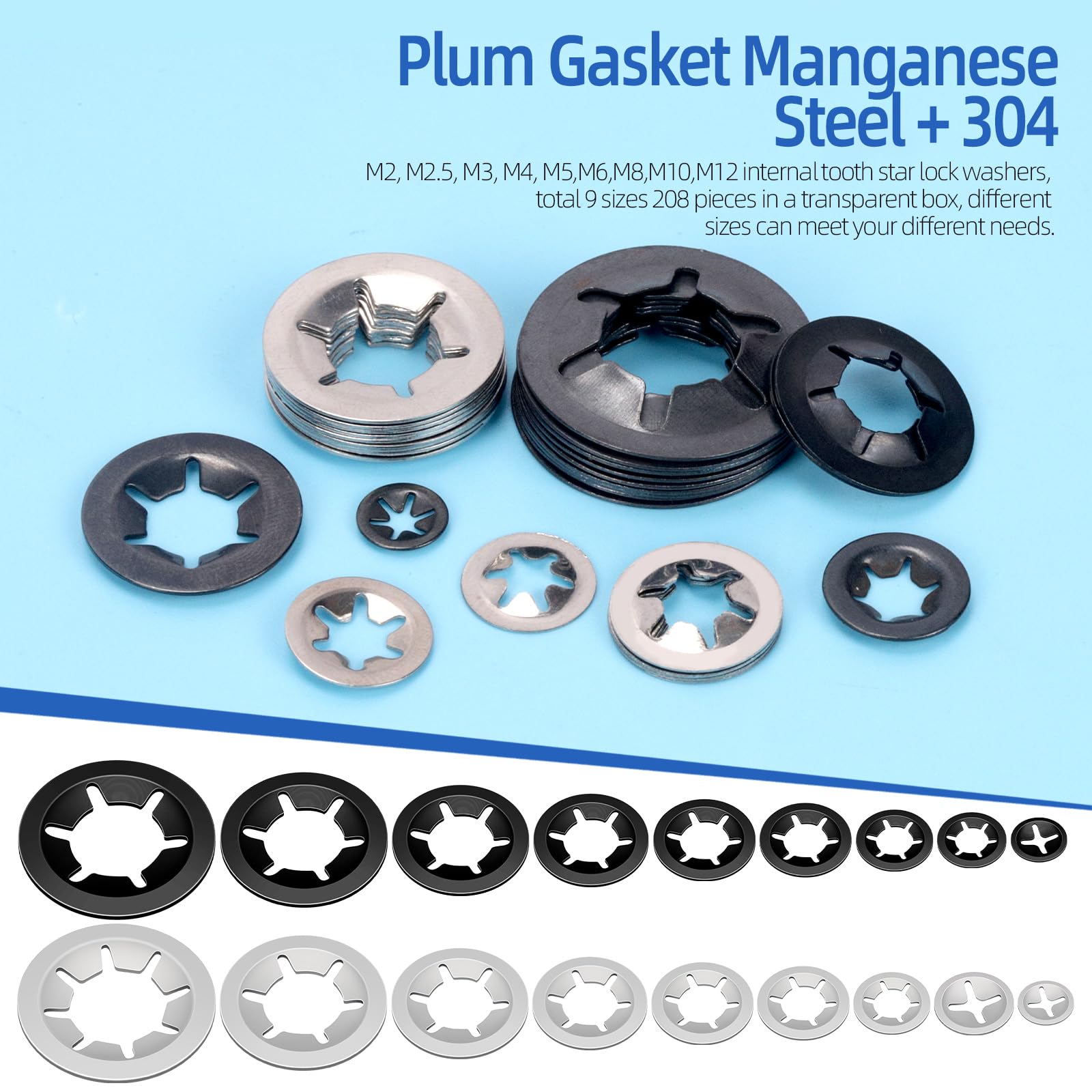 Lock Washers Assortment Kit - 209pcs Steel & Stainless Steel -4 Lock Washers Assortment Kit - 209pcs Steel & Stainless Steel -4