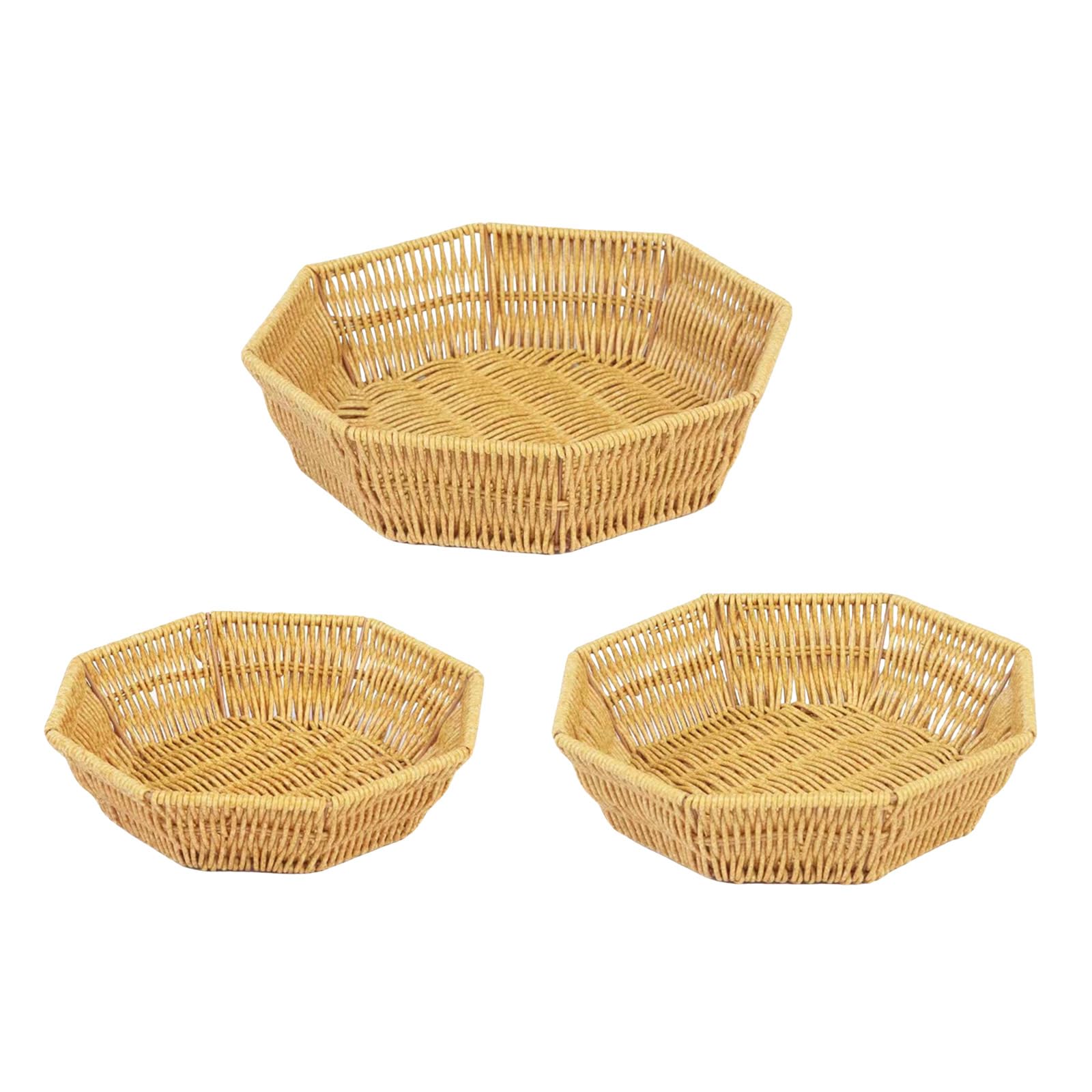 3pcs Imitation Rattan Woven Snacks Storage Basket Multipurpose Octagonal Bread Fruit Serving Tray Desktop Candy Plate Rattan Fruit Basket