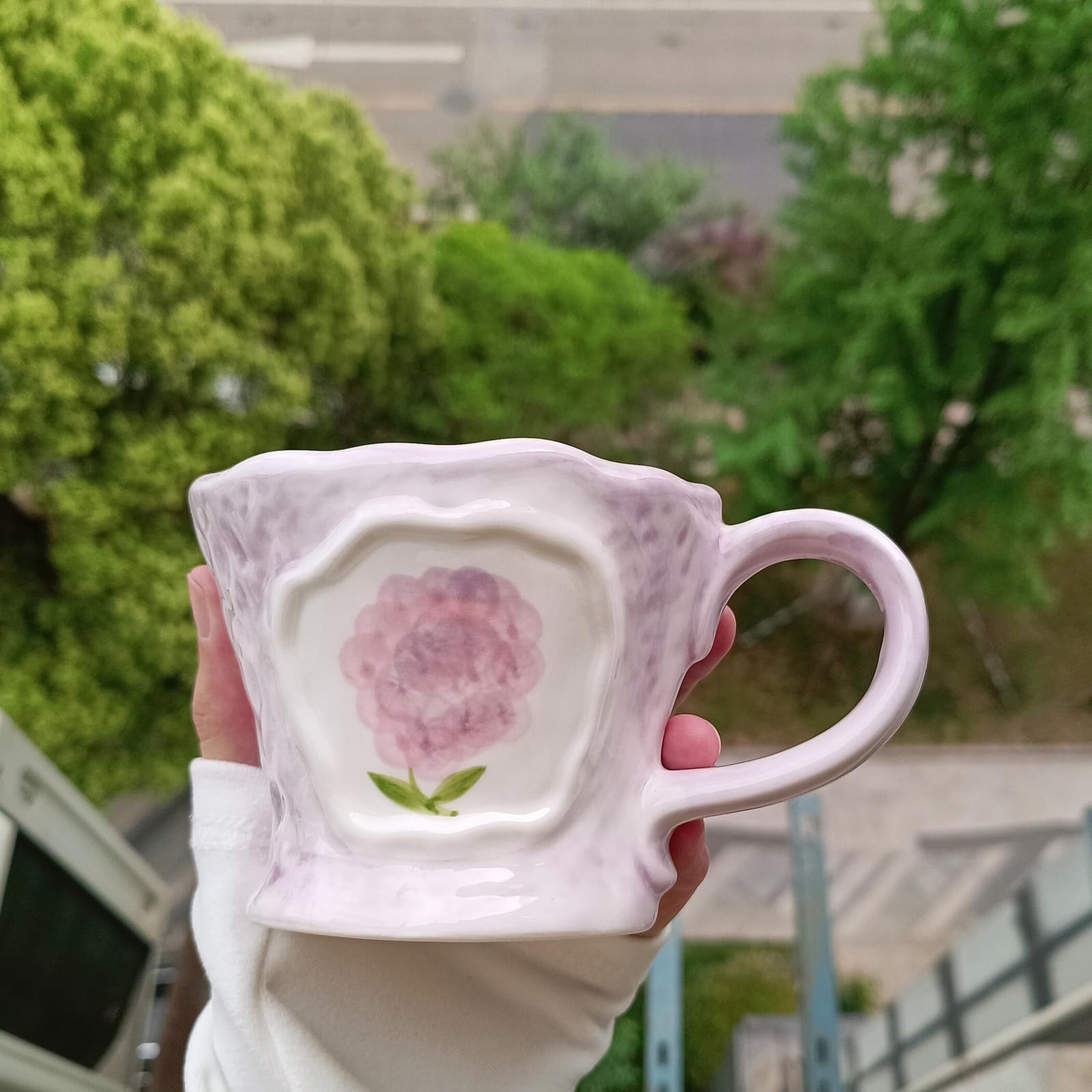 FfiMe Tazza da latte goffrata dipinta a mano, in ceramica, per caffè, tè, caffè, bicchieri, per donne, ragazze, amiche, matrimoni e feste, regali per signore (rosa, 4 pezzi)