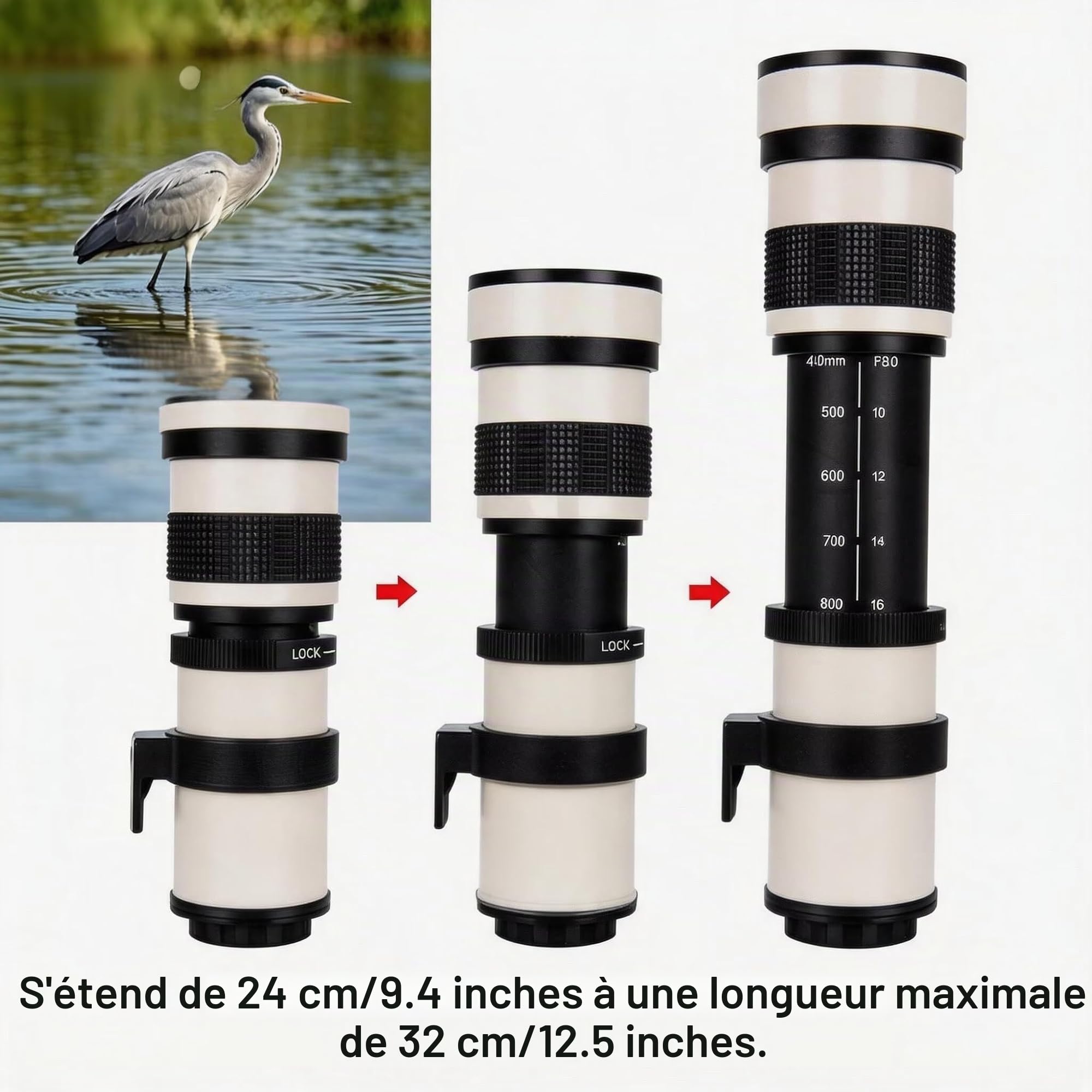 JINTU Téléobjectif 420-800mm EF Objectif Zoom Manuel pour Canon SLR Nikon