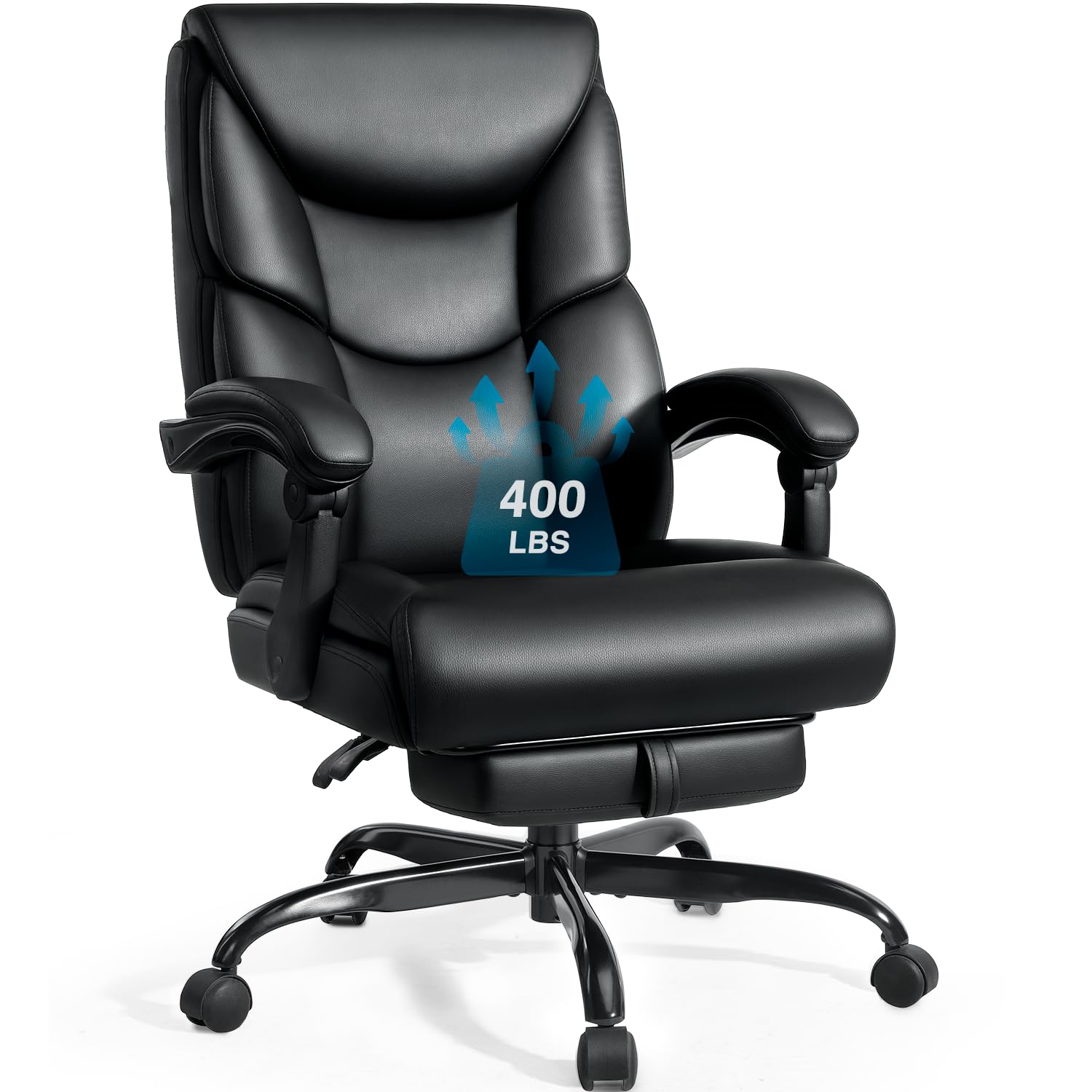 WAILOR 400lbs Office Chair with Foot Rest, Reclining Big and Tall Office Chair with Lumbar Support Spring Cushion, High Back PU Leather Computer Chair
