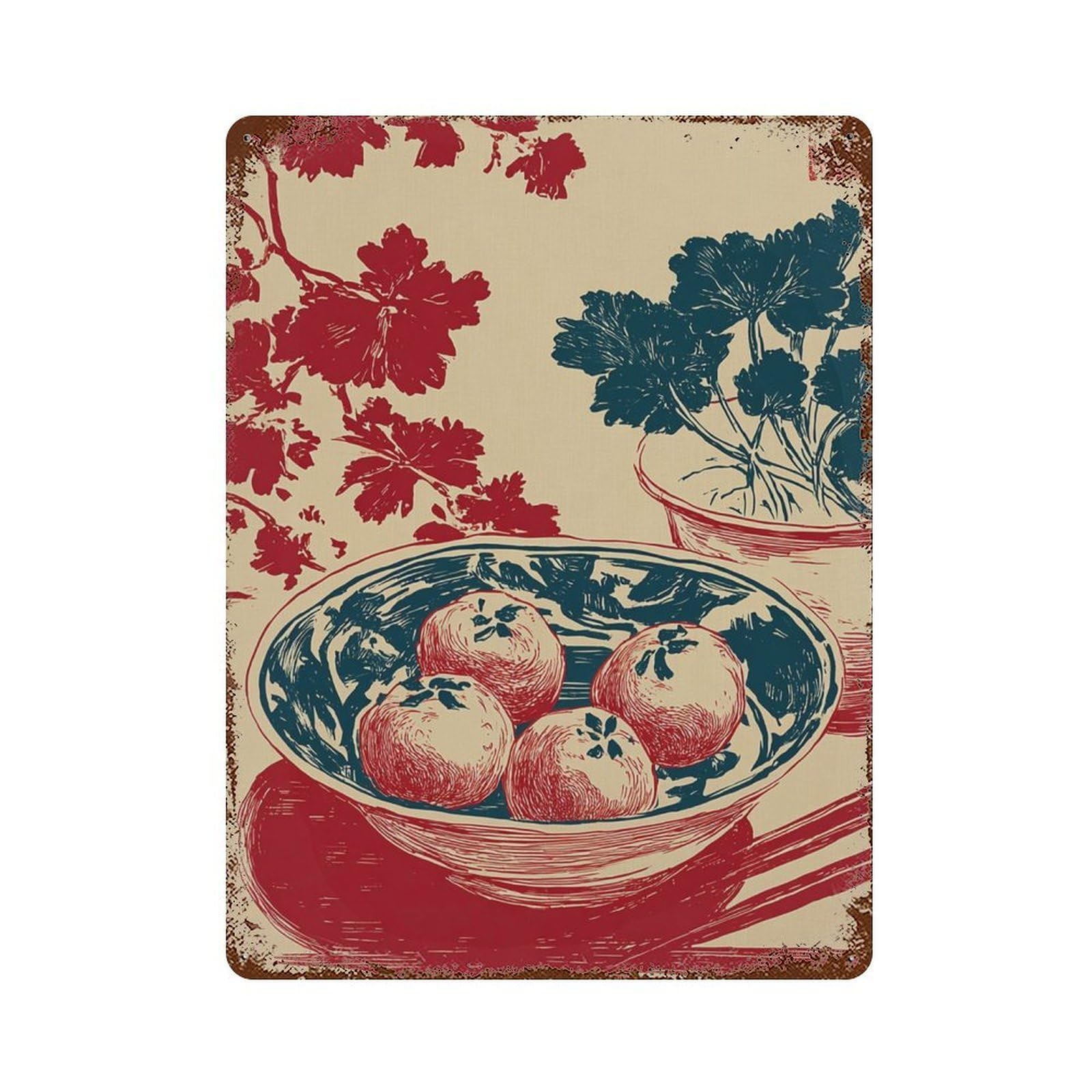 xiaoxiaoshen Japanese Food Retro Takoyaki Red Blue Kitchen Minimal Osaka Style Woodblock Wall Decor Art Metal Tin Poster Modern Home Decor Art Home Bar Shop Decorations Vintage Sign 40x30cm