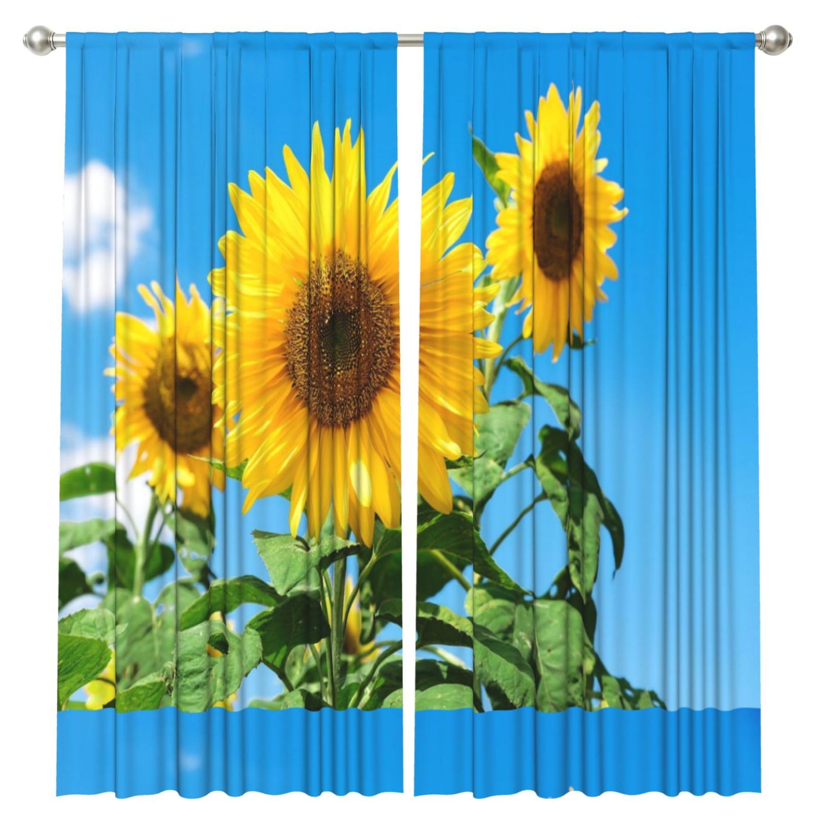 InOmak Summer Sky And Sunflowers, 2 Panels Window Curtains 52 x 84 Inch Blackout Curtains for Living Room Bedroom