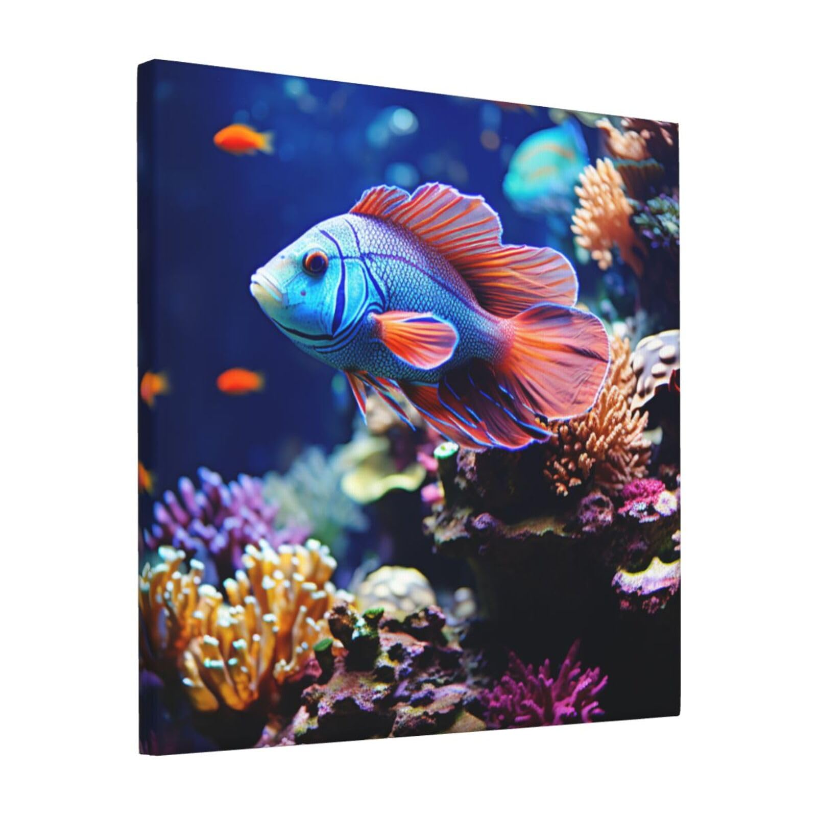 KLOPH Coral Reef Fish Aquarium Canvas Wall Art for Living Room 12"x12" Modern Artwork Painting for Bathroom Hanging Canvas Prints Aesthetic Wallart for Bedroom Kitchen Office Wall Decor
