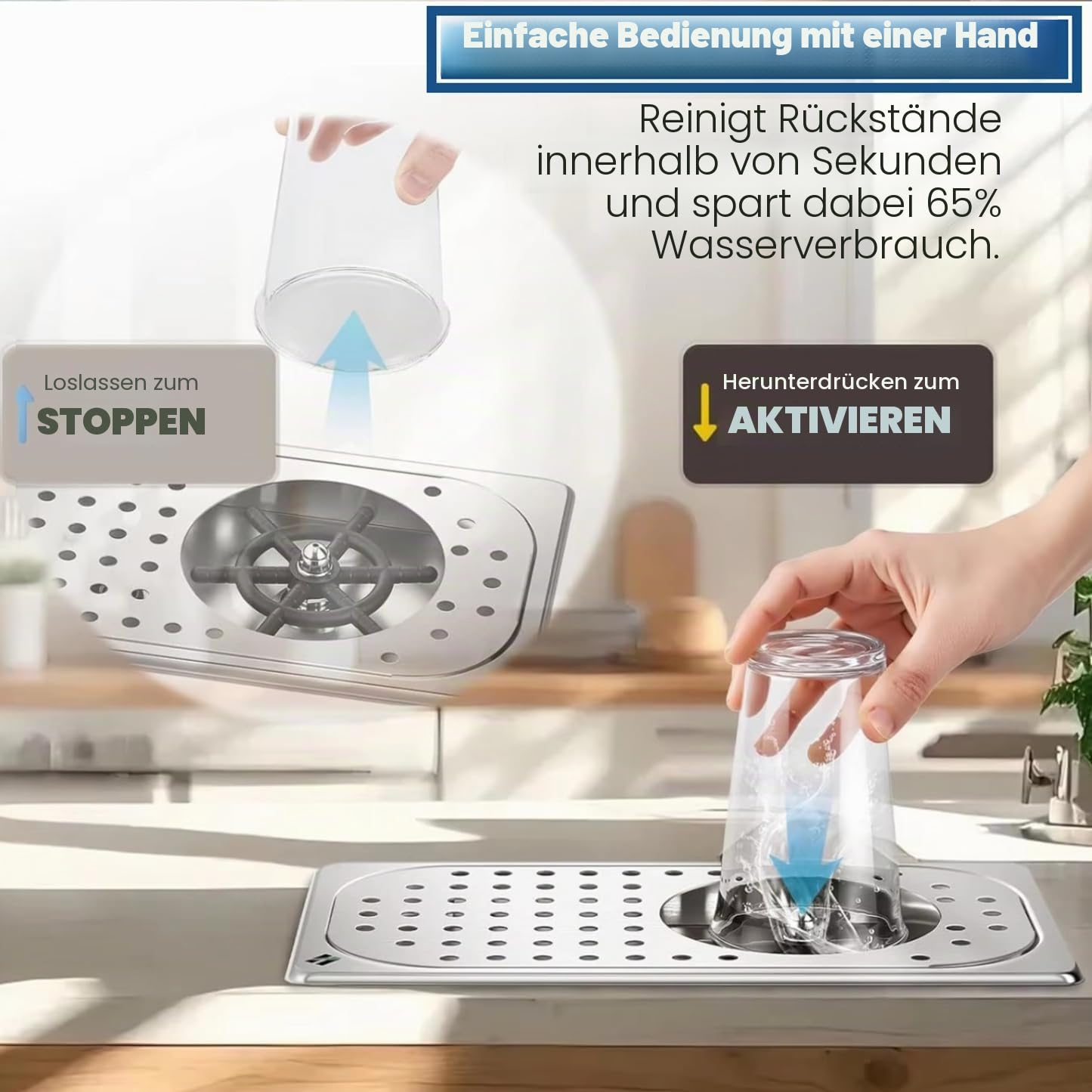 Automatische Glasspüler, 11,4cm Durchmesser G1/2in 201 Edelstahl Vollautomatisch Gläserspüler, Gläserspüler Cup Washer für Küchenspülen, für Zuhause, Restaurant, Bar, Einweihungsgeschenk
