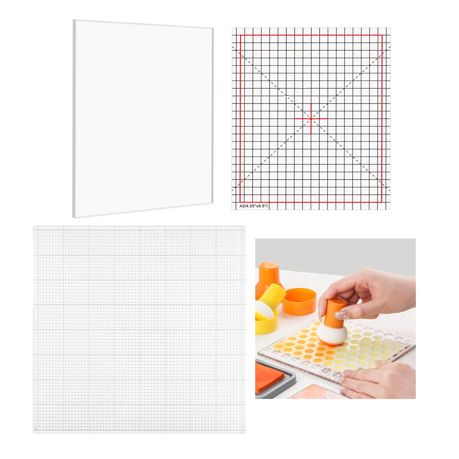 OTCRAFT 2Pcs Low Tack Sticky Mat with Grid for Stamping Stenciling Ink Blending Clear Photopolymer Craft Low Tacky Mat Stamp Mat DIY Projects Paper Card Scrapbooking Ink Blending Fixed
