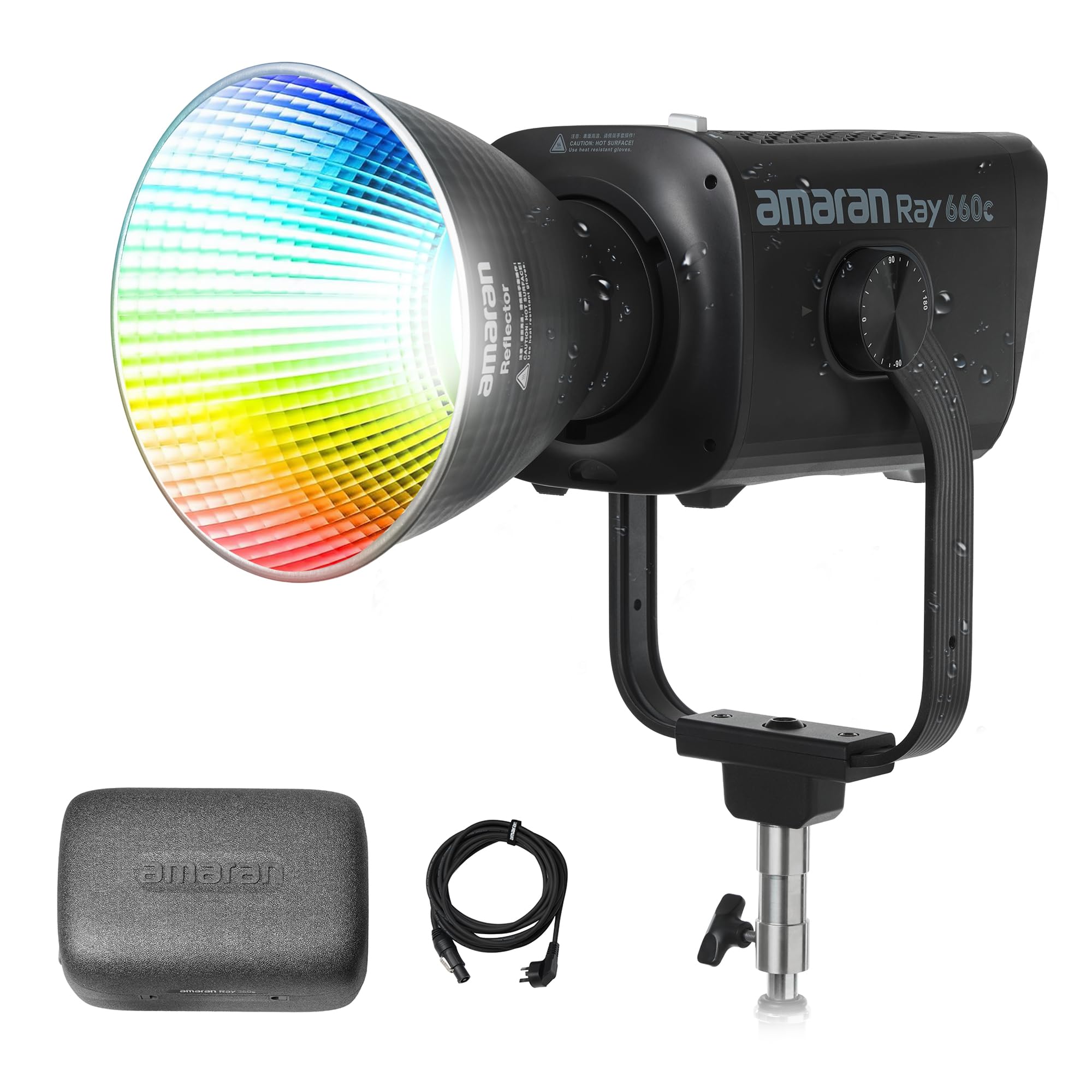 Amaran Ray 660c Luz de vídeo LED COB en Color Completo Montura Bowens Resistencia a Intemperie IP54 Control vía aplicación NFC DMX vía USB-C CRI 95 TLCI 95 (660, Watts)