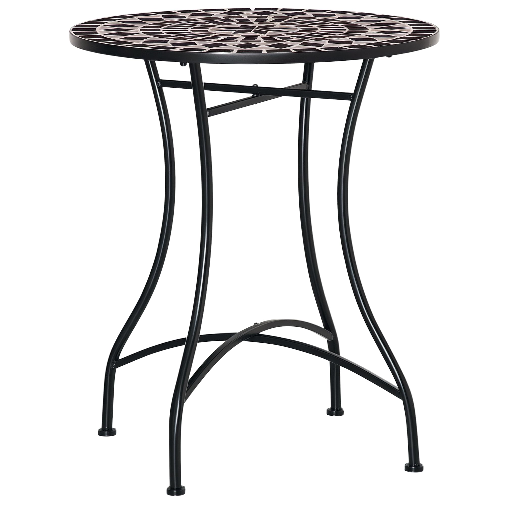Outsunny Mosaic Round Side Table - Metal - 60cm - Black