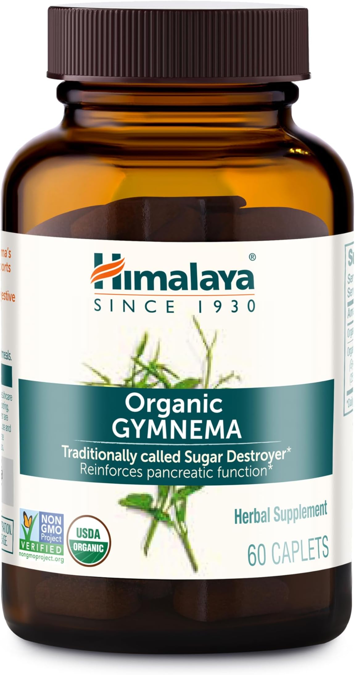 Himalaya Organic Gymnema Sylvestre – Herbal Glucose Metabolism Support - USDA Organic, Non-GMO, Vegan, Gluten Free, Additive Free, 700 mg, 60 Caplets