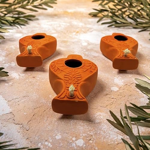 Miniatura 6 de 3 (tres) réplicas antiguas lámparas de aceite de arcilla forma de pez - lámpara de aceite herodiana - judaicacristiano, Israel.