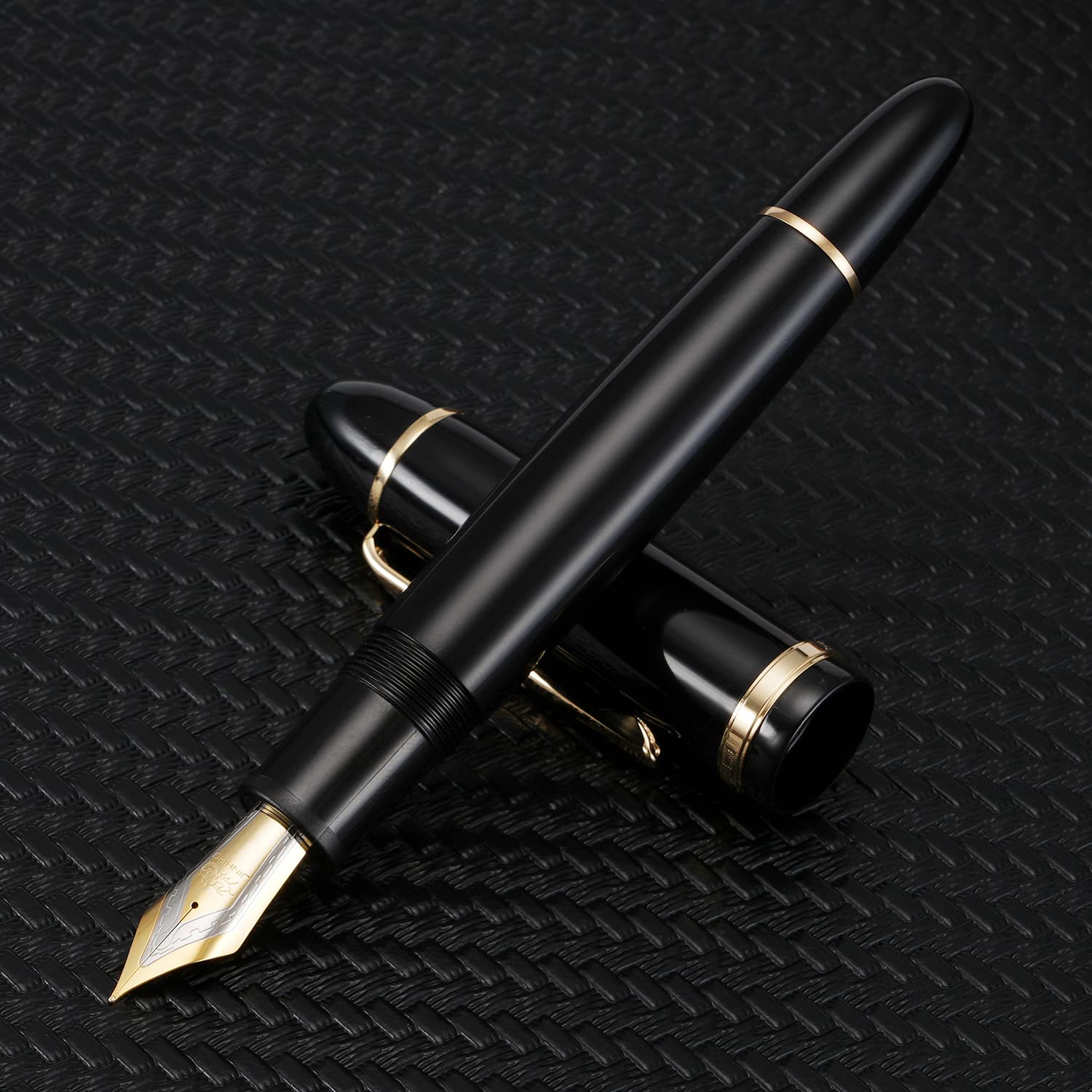 Jinhao X159 Fountain Pen #8 Medium Nib, Black with Golden Clip Acrylic Big Size Writing Pen - Image 4