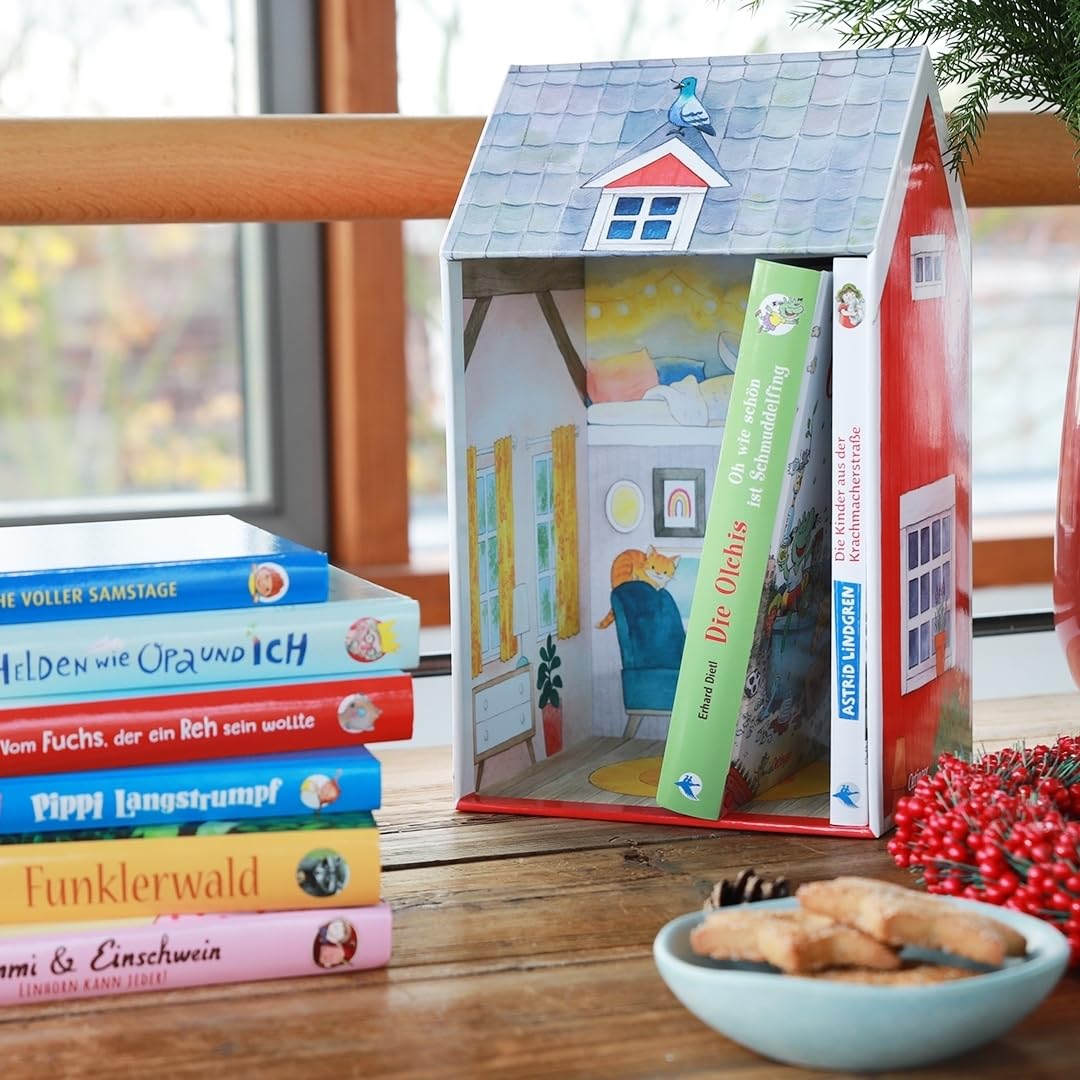 Mein Kinderbuchhaus: Die schönsten Oetinger-Bücher im Spielhaus-Schuber | Hochwertiger Schuber im Schwedenhaus-Stil für ein schönes Bücherregal mit acht beliebten Kinderbüchern für die ganze Familie