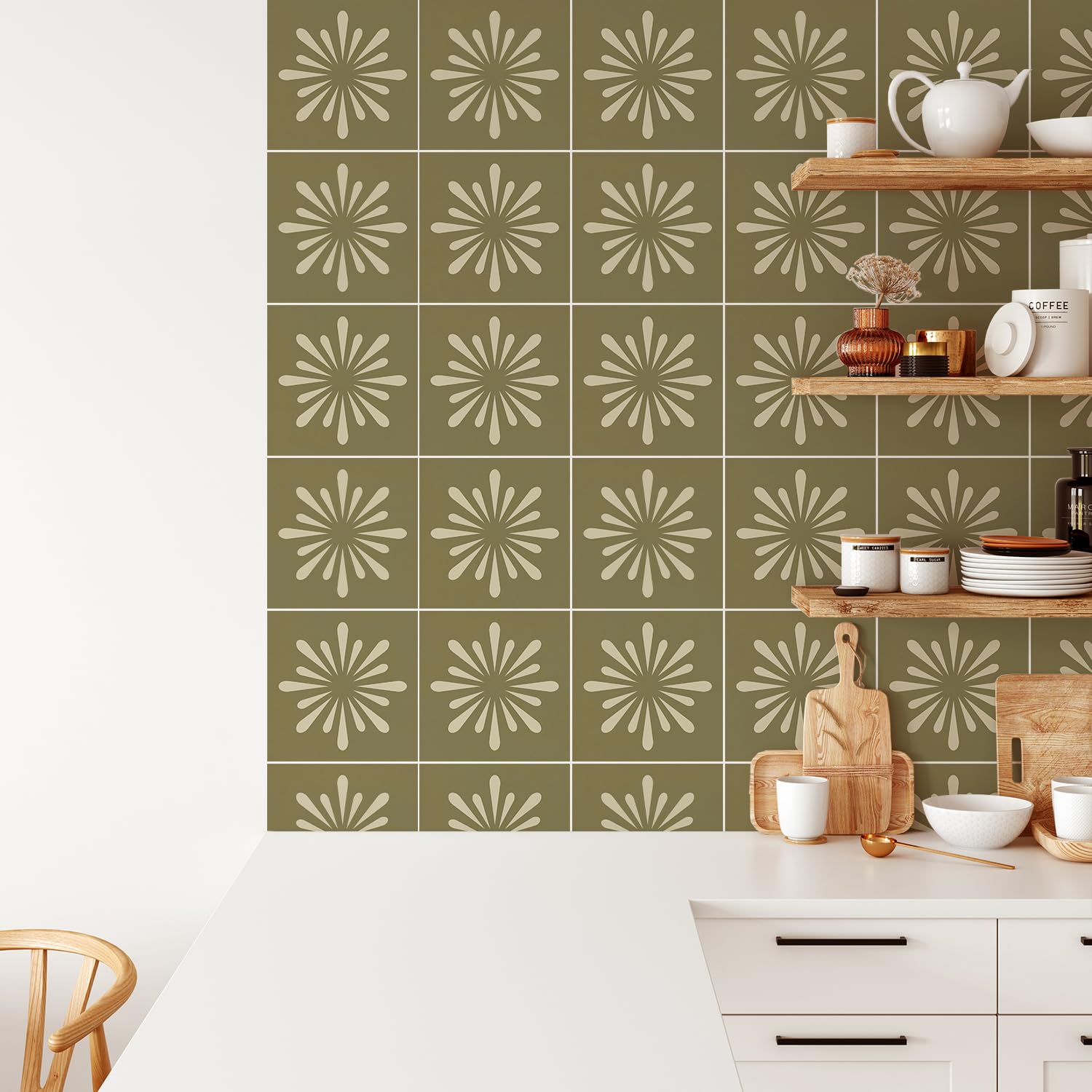 Piastrelle Adesive Cucina Graffiti Verde Olivo Adesivi Murali Durevole Piastrelle Adesive Bagno Mattonelle Adesive Cucina Piastrelle Bagno Mattonelle Adesive Pavimento PVC Adesivo 15x15cm/30 Pcs