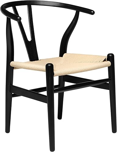 Miniatura 9 de Laura Davidson Furniture Hans Wegner Wishbone - Silla estilo Wishbone para oficina con reposabrazos, asiento de cordón tejido, color negro con