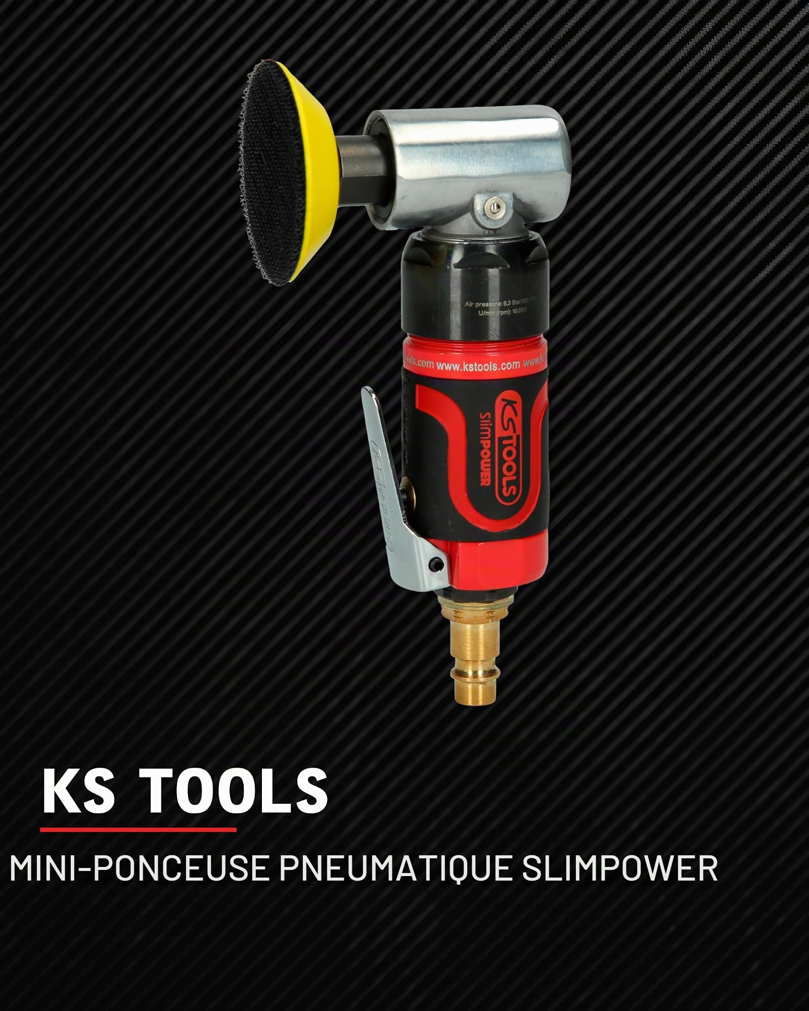 KS Tools - 515.5585 - Mini ponceuse pneumatique Slimpower - Livré avec 3 disques de ponçage Ø45, 50 et 75 mm