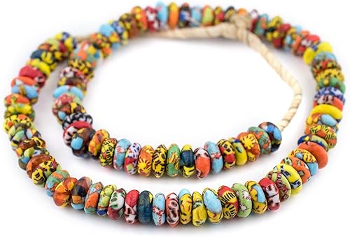 Miniatura 3 de The Bead Chest Fused Rondelle - Cuentas de vidrio reciclado de 0.551 in, hilo brillante de 24 pulgadas, hecho a mano en Ghana para fabricación de