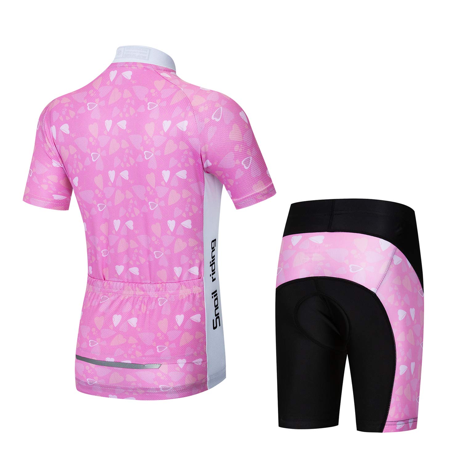 Children Boys' Girls' Cycling Jersey Set Short Sleeve 3D Padded Shorts Snails Pink Size S
