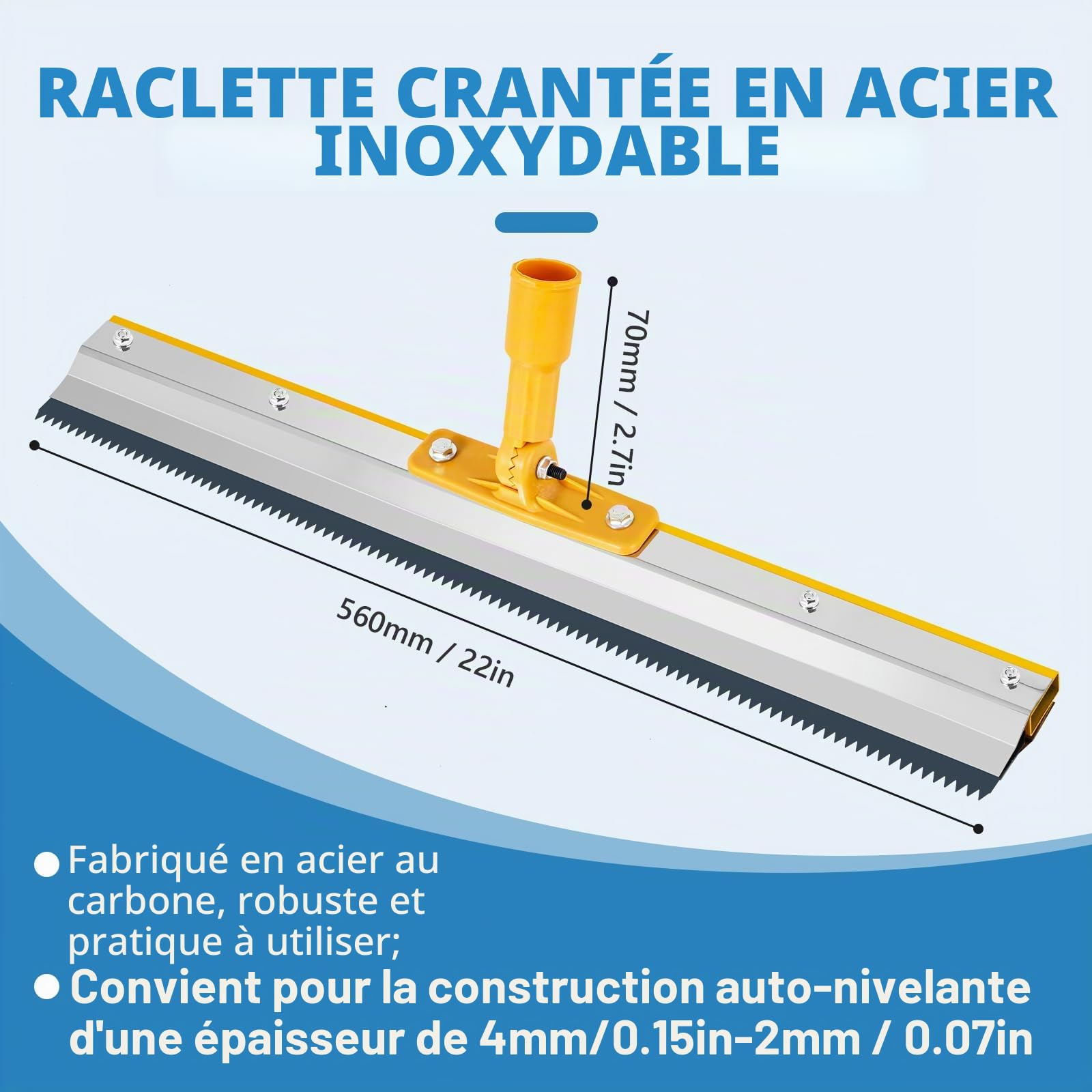 MXBAOHENG Raclette Dentée Aciers Inoxydables 56cm Lames de rechange avec dents de 3 mm & 5 mm de hauteur Perche Telescopique 160 cm Rouleau Debulleur Ragreage
