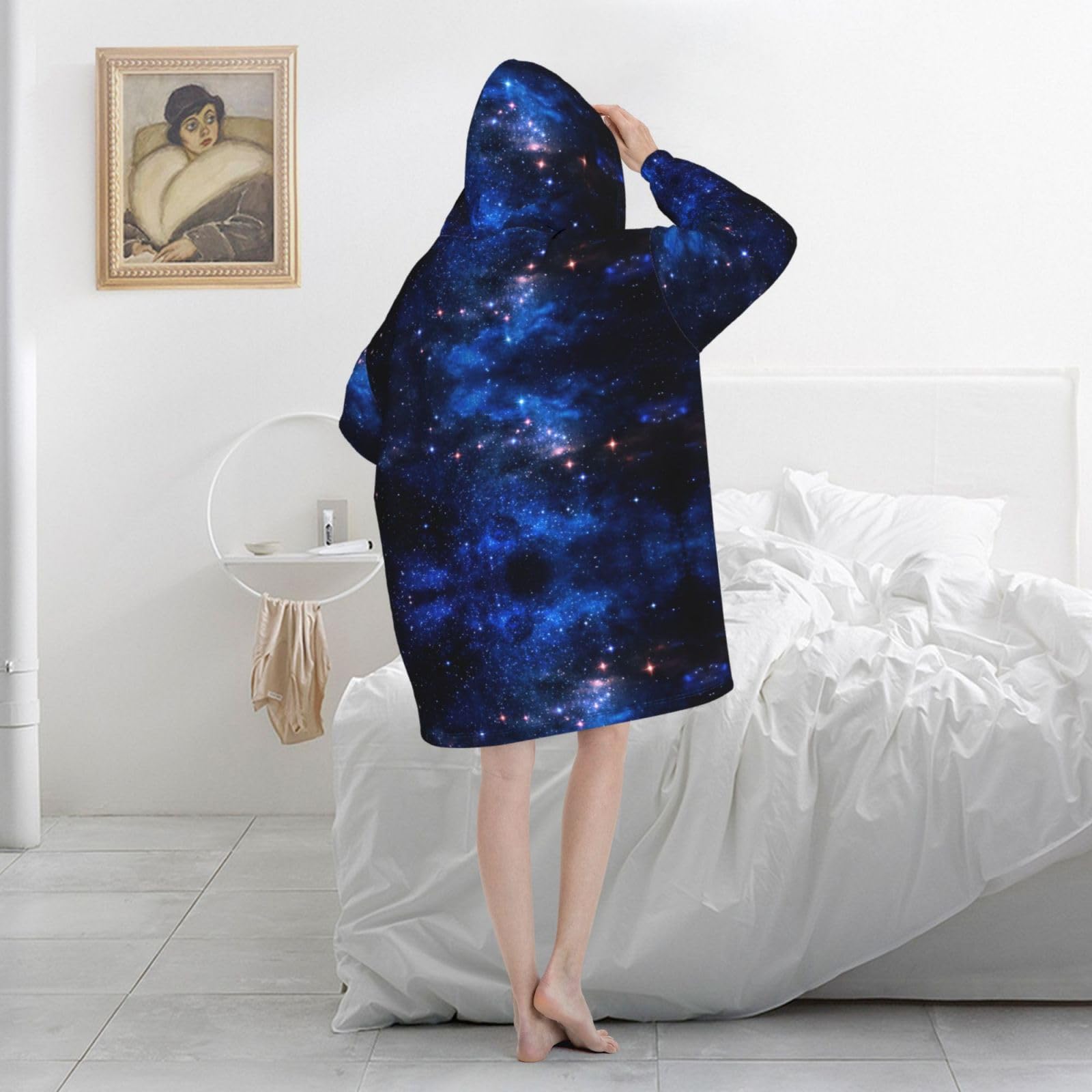 Coperta con stampa notturna galassia, felpa con cappuccio, oversize, felpa con cappuccio, coperta con maniche, regalo invernale accogliente ed enorme