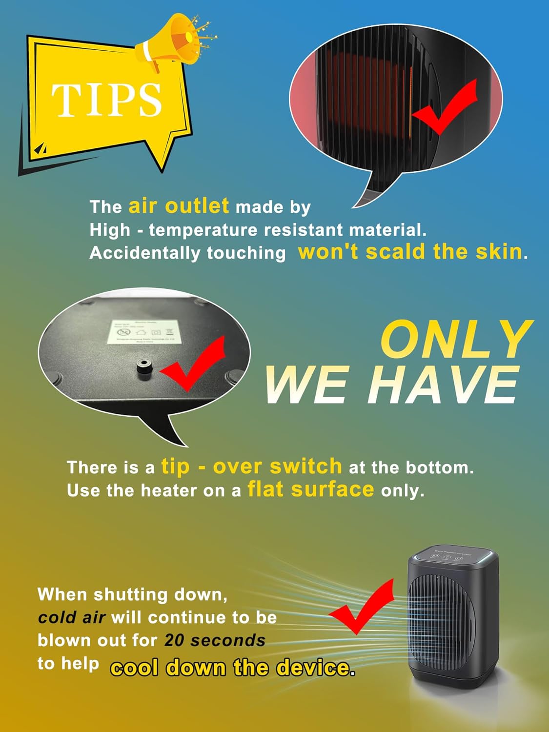 Small Space Heater, Portable Electric Heaters for Indoor Use With 3 Modes, 70° Oscillation, Remote Control, Energy Efficient, Low Noise,1500W PTC Ceramic Fast Safety Heating For Bedroom Office