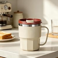 13.5Oz Stainless Steel Coffee Mug - Durable Insulated Travel Mug for Home & Office Use, Birthday Gifts for Men and Women-Red&White