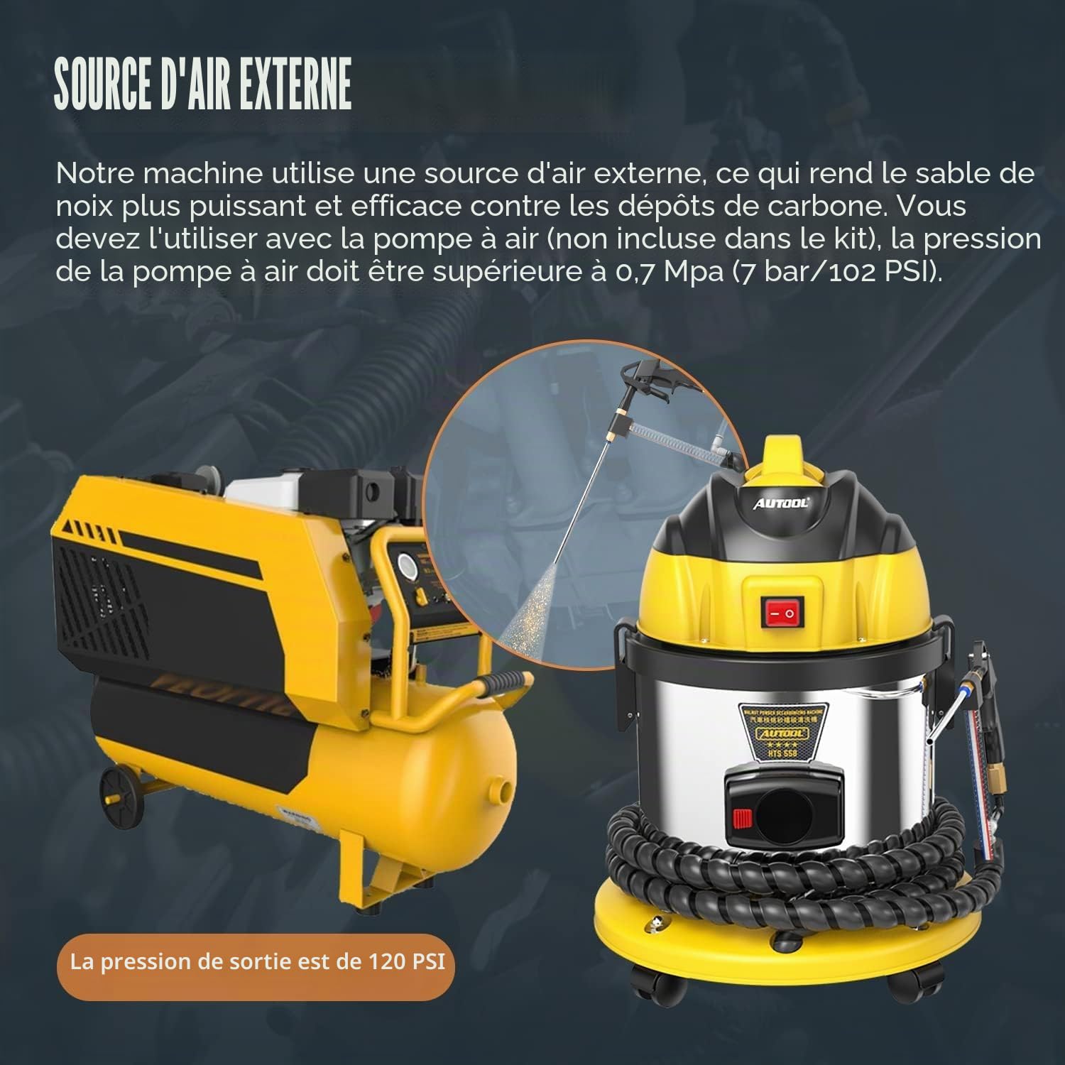 AUTOOL Machine à Sabler électriques, Nettoyage Non destructif des vannes d'admission du Moteur de Voiture, Nettoyeur de Dépôts de Carbone de Moteur par Sable de Noix, avec 2kg Sablage, 220V (HTS 558)