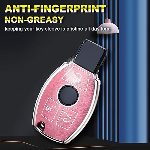 Miniatura 4 de Xotic Tech - Funda para llavero de piel de grano plano TPU color rosa mate, compatible con Mercedes Benz C E M S CLA CLS GLK GLS W164 W204 W205 S205