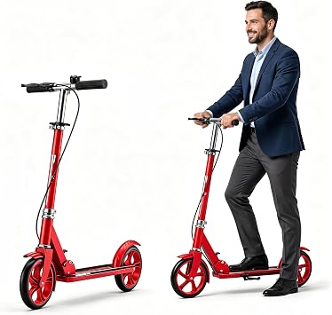 Scooters for Kids 8-12, Teens & Adults - Foldable&Portable Commuter Scooter with 8" Wheels, Bell, Hand Brake & Adjustable Height 30"-40.5", 240 lbs, Manual Push Scooter for Campus & Park
