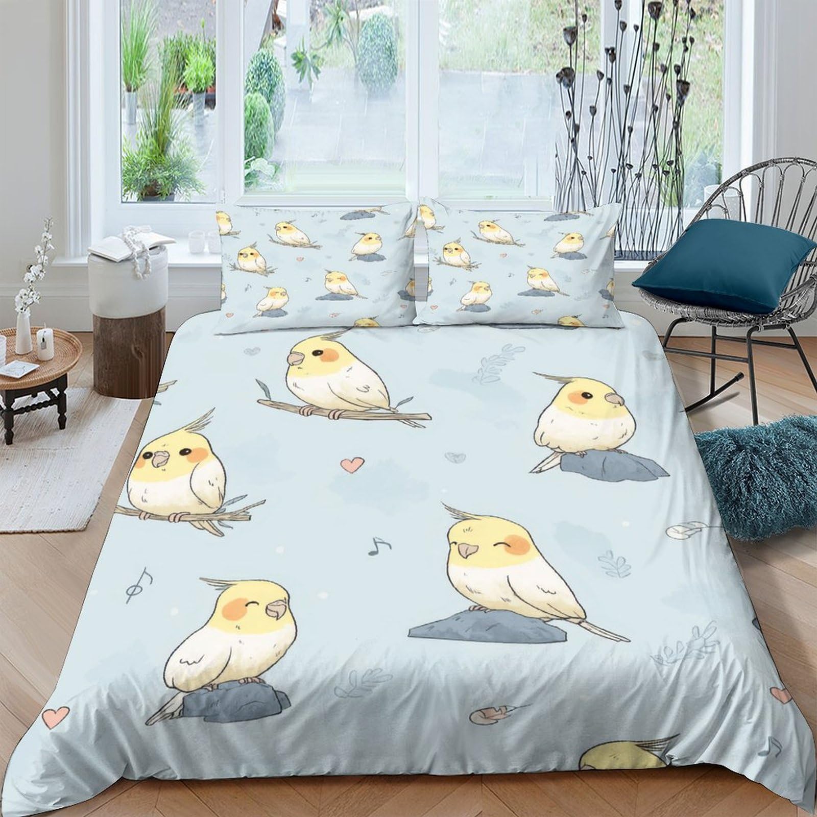 Ctjqhvkz Style-4 3D Printed Yellow Bird Fitted Sheet Microfiber Soft Blue Cartoon Tree Branch Mattress Cover For Bedroom Guest Room Decor Single（135X200cm）