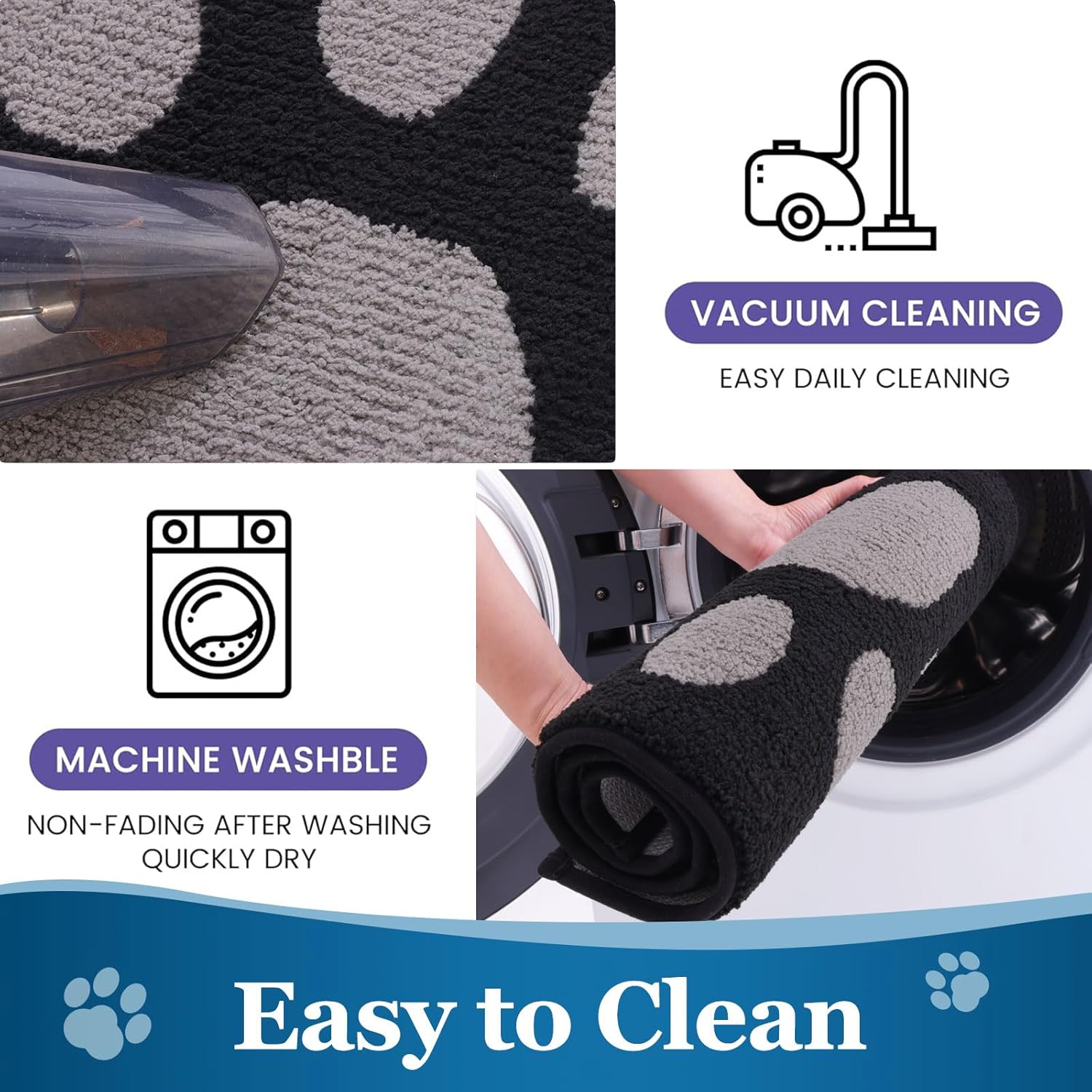 Buganda Dog Door Mat for Muddy Paws, Absorbent Dirt Trapper Washable Indoor Doormats, Non Slip Low-Profile Mud Mat for Dogs, Front Entrance Doormat for Inside Floor (48x30 Inches, Black and Grey)